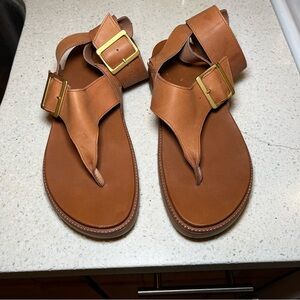 Brown Leather Sandals with Gold Buckles